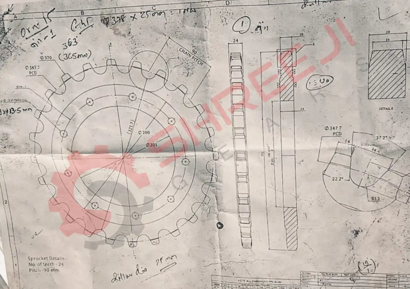 Chain Conveyor Sprockets Technical Drawing with Proper Dimension