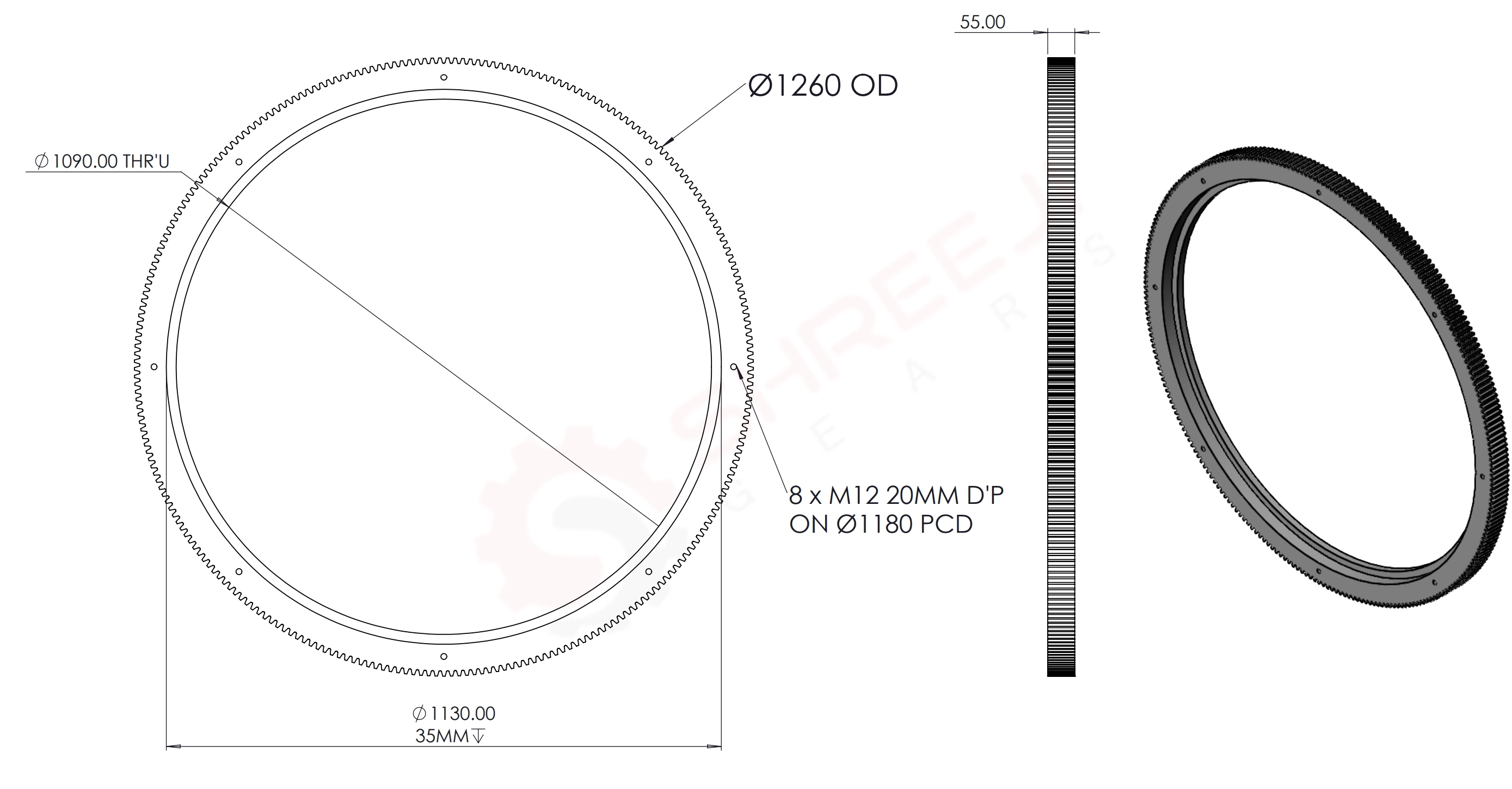 Spur Gear Technical Drawing
